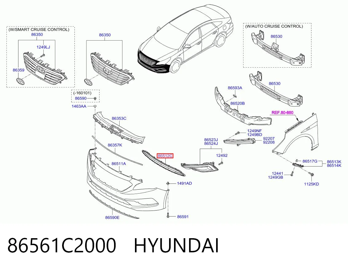 86561C2000 Hyundai/Kia Решітка переднього бампера, центральна