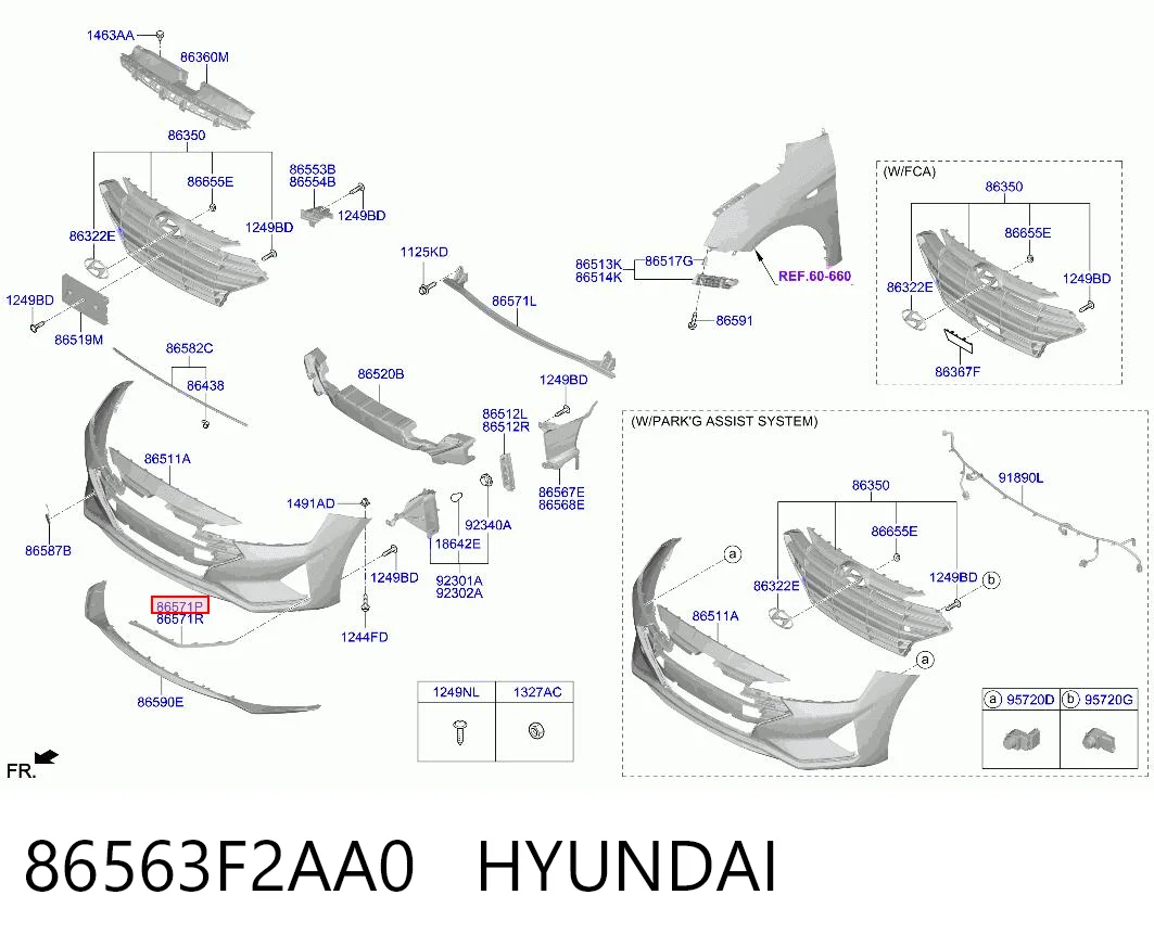 86563F2AA0 Hyundai/Kia Молдинг переднього бампера, лівий