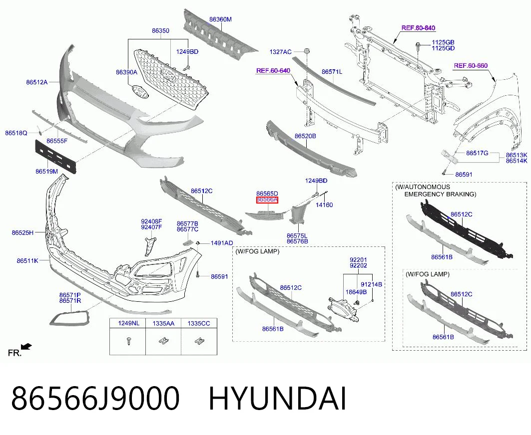 86566J9000 Hyundai/Kia Решітка переднього бампера, права