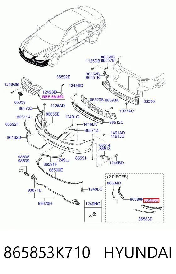 865853K710 Hyundai/Kia Молдинг бампера переднього, лівий