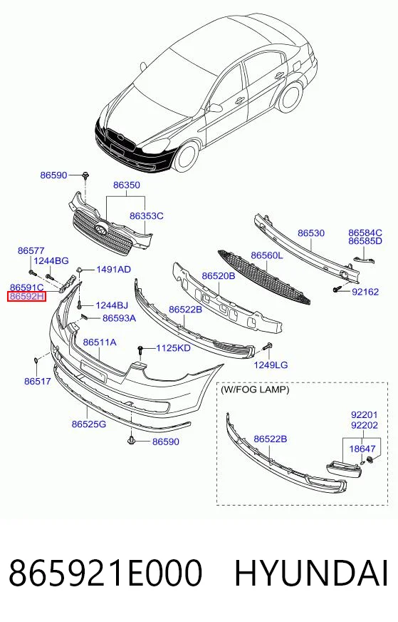 865921E000 Hyundai/Kia Кронштейн бампера переднього, зовнішній правий