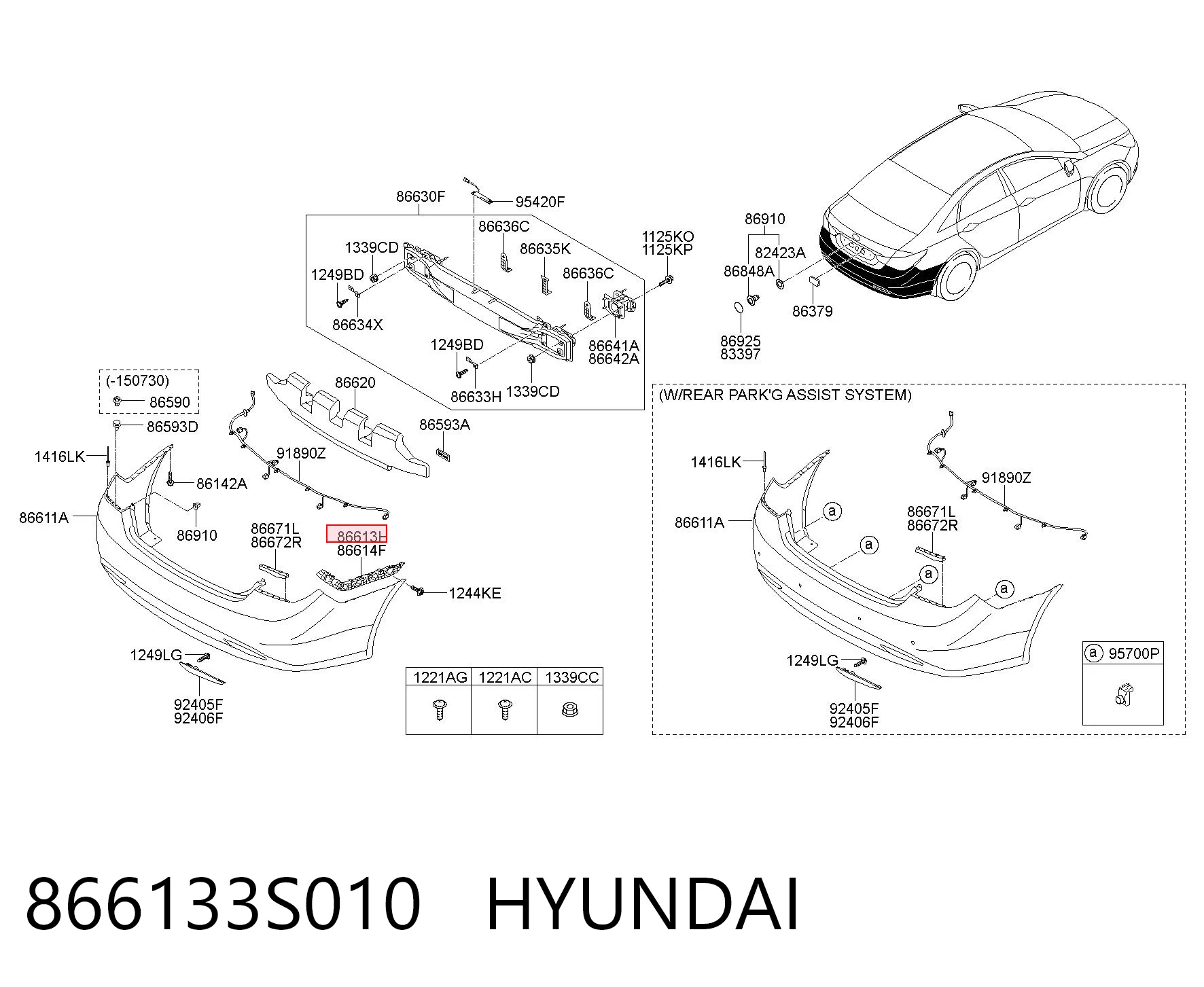 866133S010 Hyundai/Kia Лівий кронштейн заднього бампера