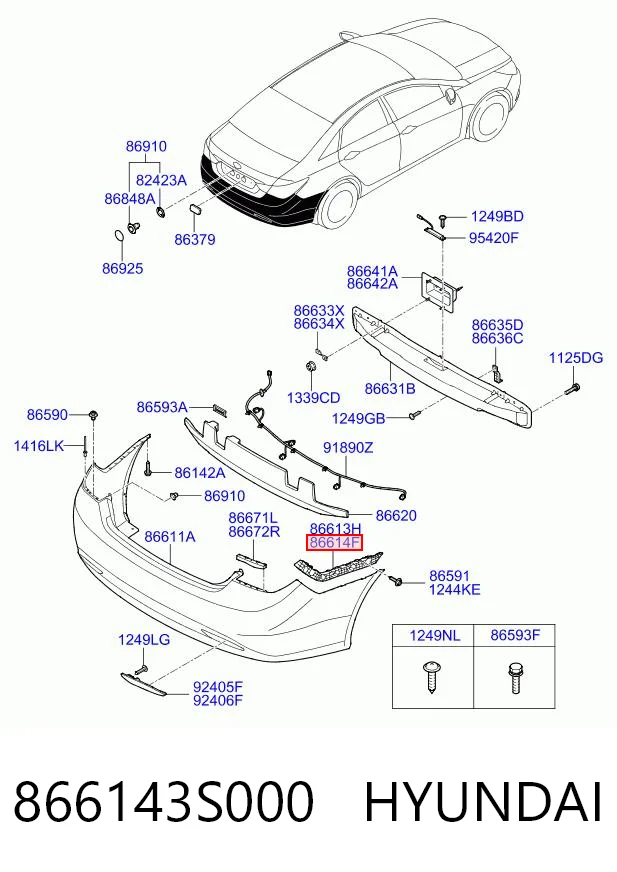 866143S000 Hyundai/Kia Кронштейн бампера заднього, правий