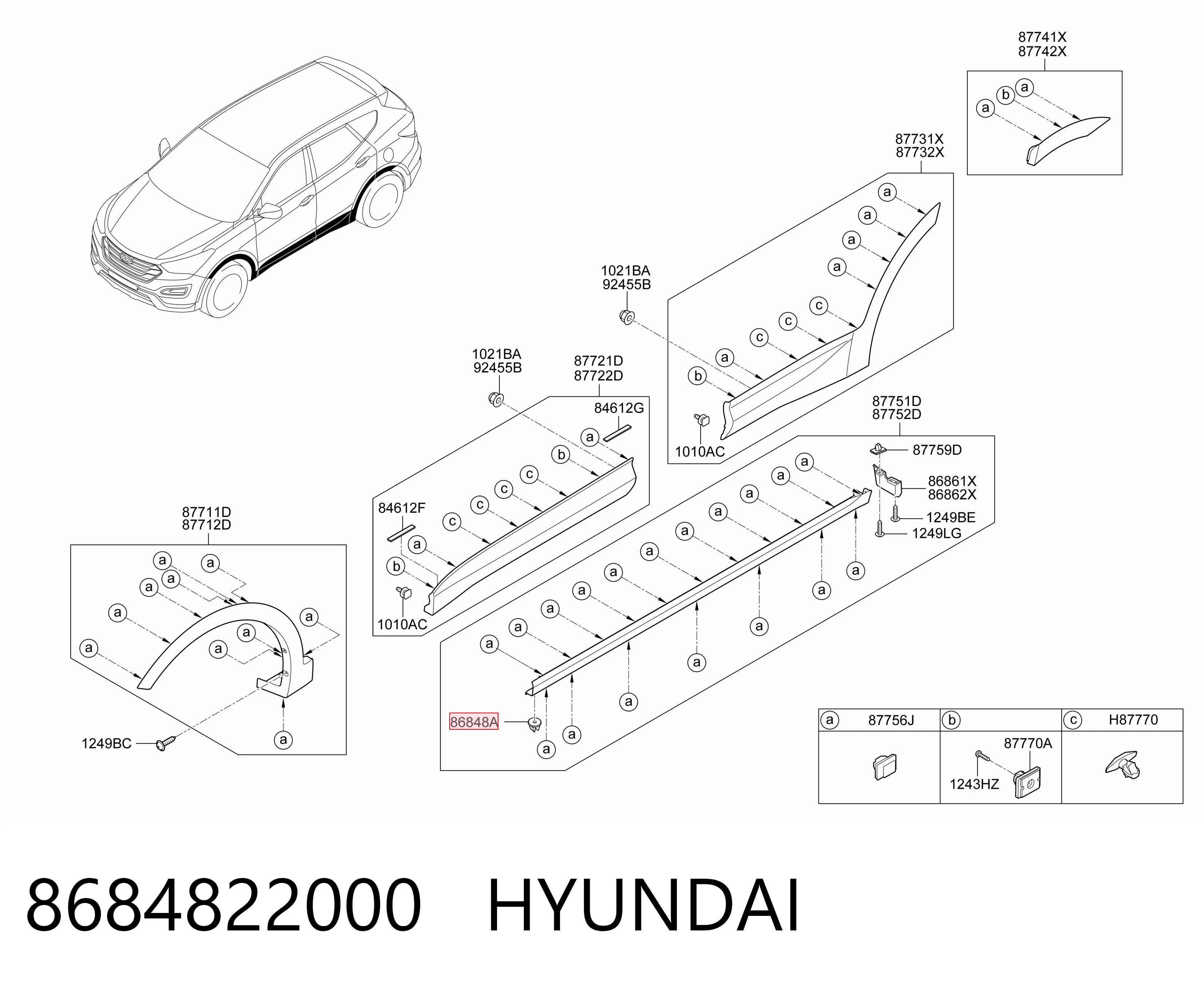 8684822000 Hyundai/Kia Пістон (кліп) кріплення підкрилки переднього крила