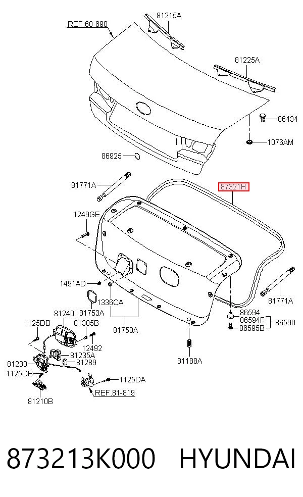 873213K000 Hyundai/Kia Прокладочний гумка багажника