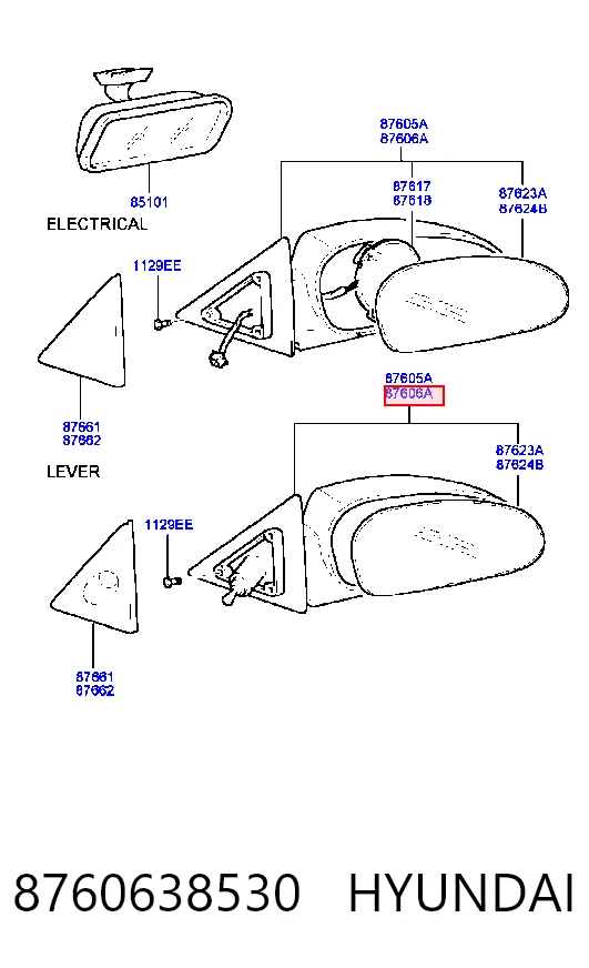 Праве дзеркало заднього виду на Hyundai Sonata IV EU4