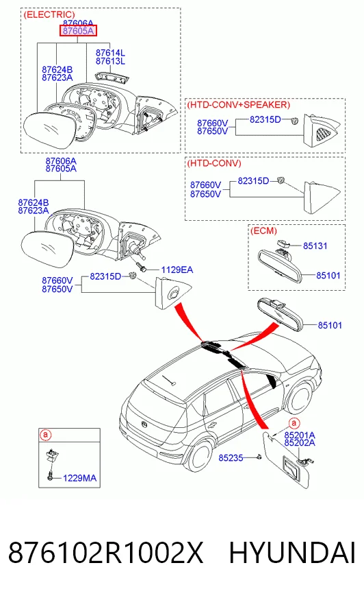 Ліве бокове дзеркало 876102L100 General Motors
