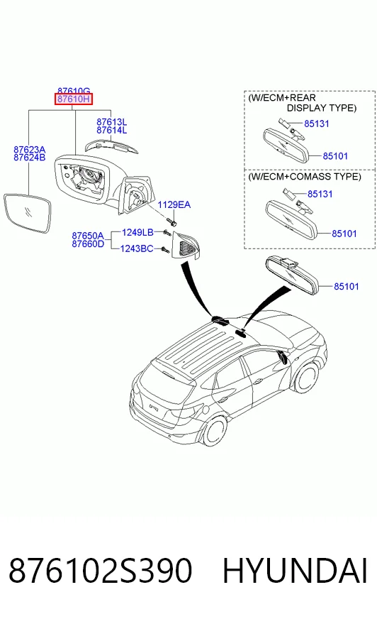 Ліве бічне дзеркало Hyundai Tucson II позашляховик (TM) (2010 - 2015) ціна, від 123.00 USD