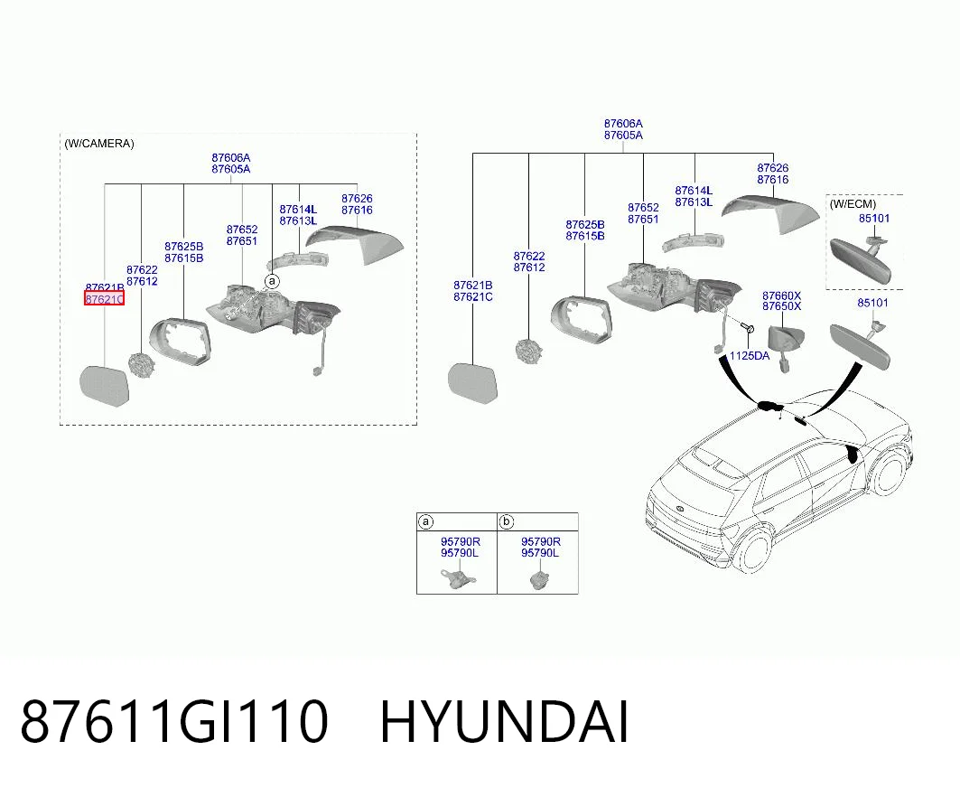 87611GI110 Hyundai/Kia Дзеркальний елемент лівого дзеркала заднього виду
