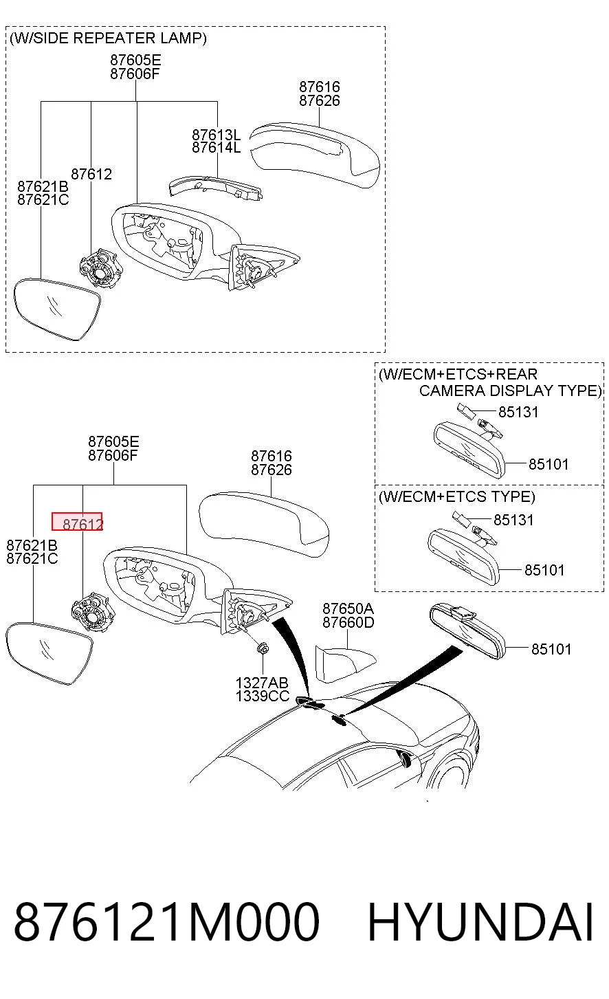 876121M000 Hyundai/Kia Двигун приводу лінзи дзеркала заднього виду, лівого