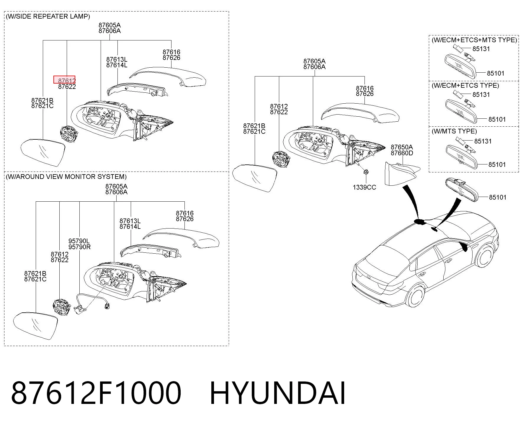 87612F1000 Hyundai/Kia Двигун приводу лінзи дзеркала заднього виду, лівого