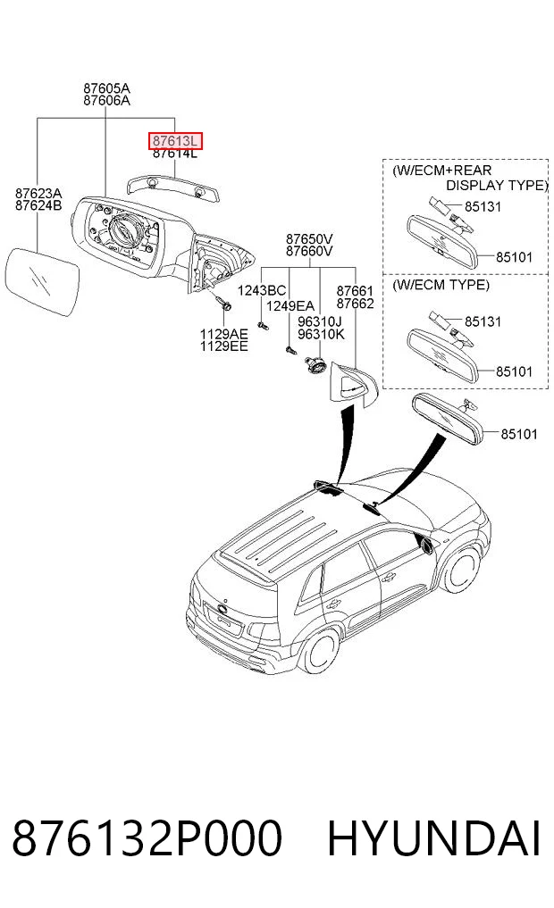 876132P000 Hyundai/Kia Покажчик повороту дзеркала, лівий