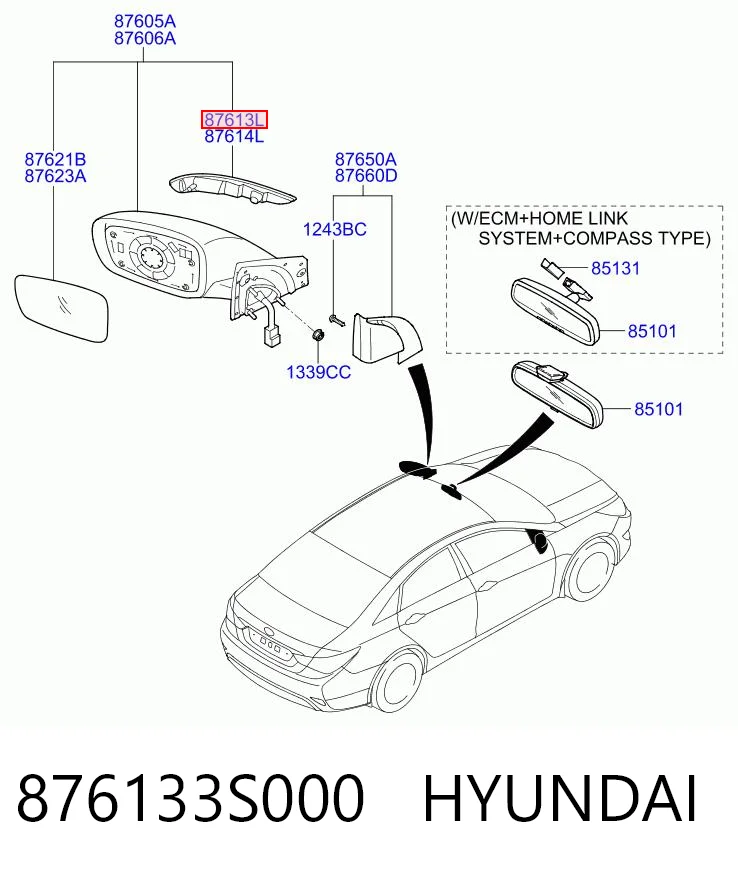 876133S000 Hyundai/Kia Покажчик повороту дзеркала, лівий