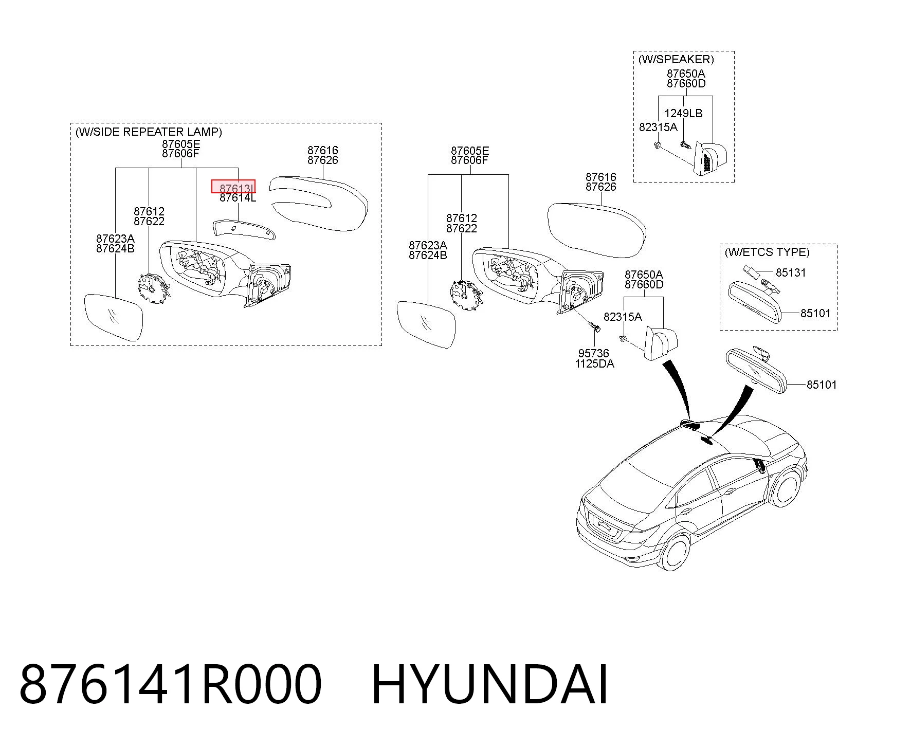 876141R000 Hyundai/Kia Покажчик повороту дзеркала, лівий