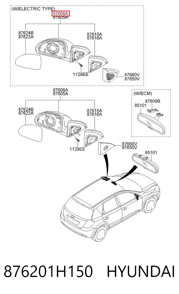 Праве дзеркало заднього виду на KIA Ceed  ED