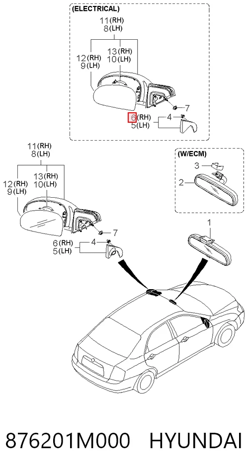 Праве бічне дзеркало KIA Cerato II седан (TD) (2009 - 2012) ціна, від 9.21 USD