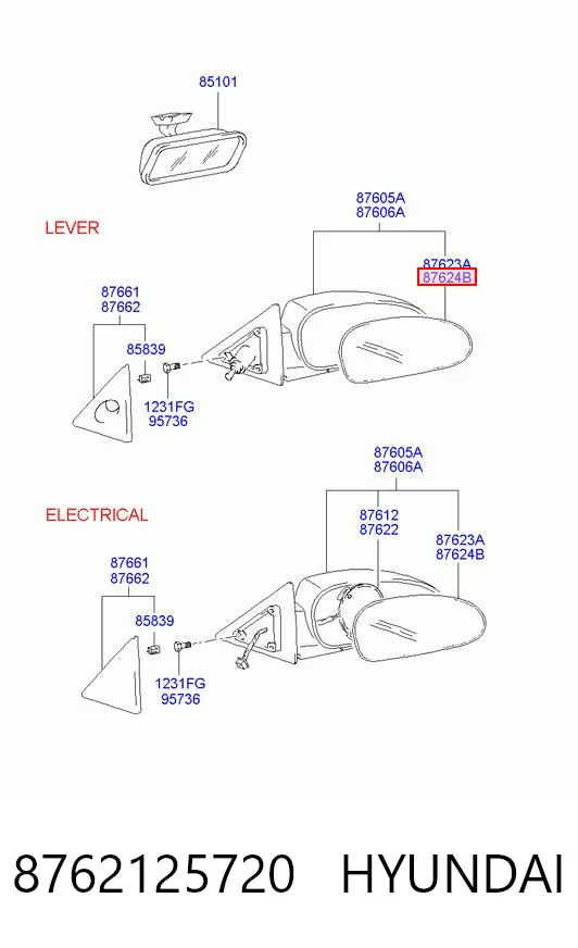 Дзеркальний елемент дзеркала заднього виду, правого 8762125720 Chrysler
