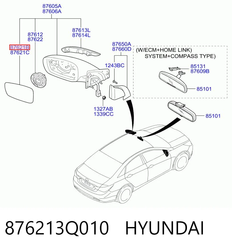 876213Q010 Hyundai/Kia Дзеркальний елемент правий