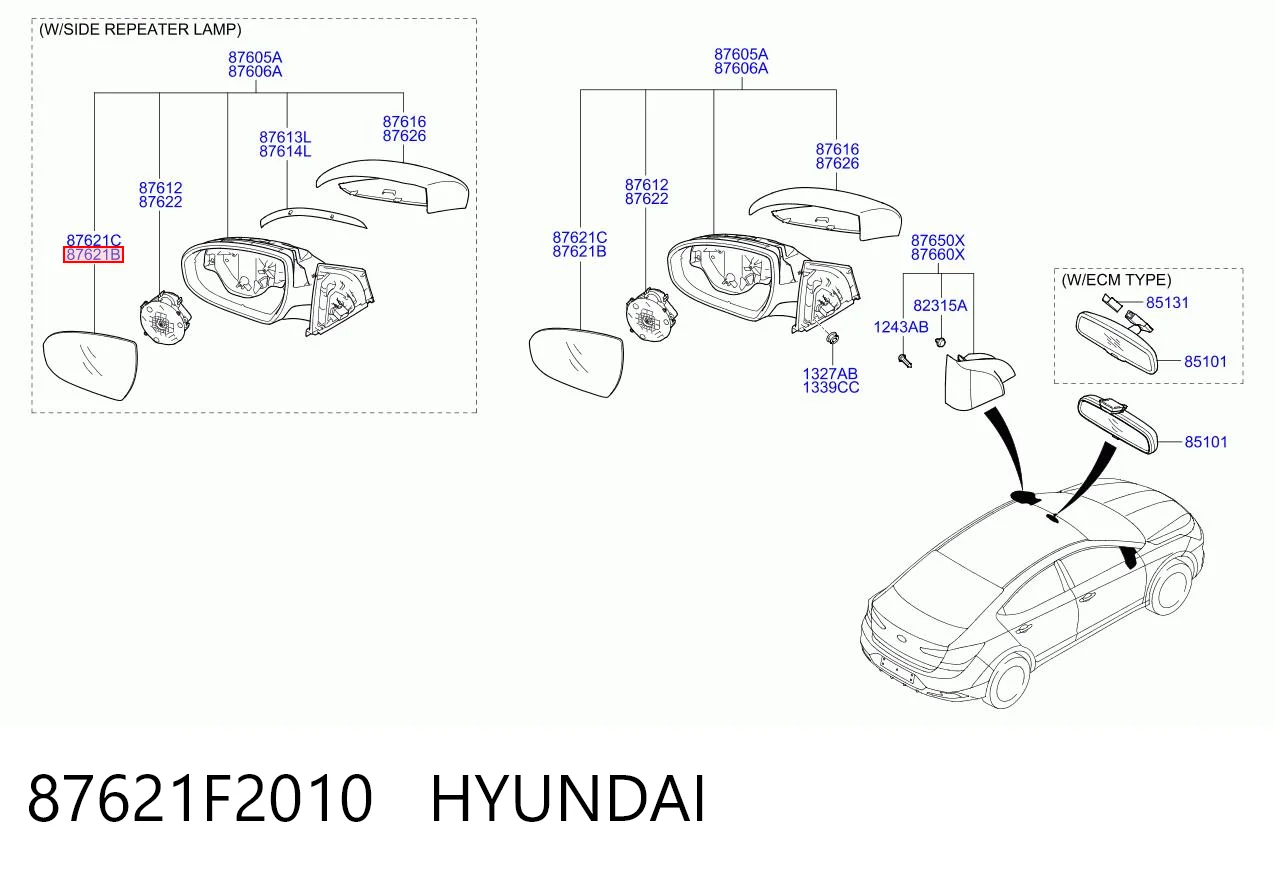 87621F2010 Hyundai/Kia Дзеркальний елемент правий