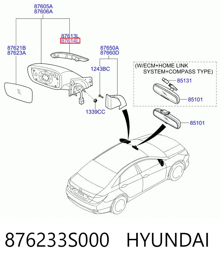 876233S000 Hyundai/Kia Покажчик повороту дзеркала, правий