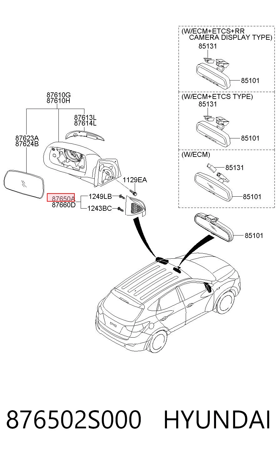 876502S000 Hyundai/Kia Внутрішня накладка кріплення дзеркала лівого