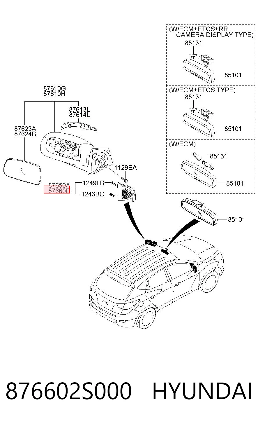 876602S000 Hyundai/Kia Внутрішня накладка кріплення дзеркала правого