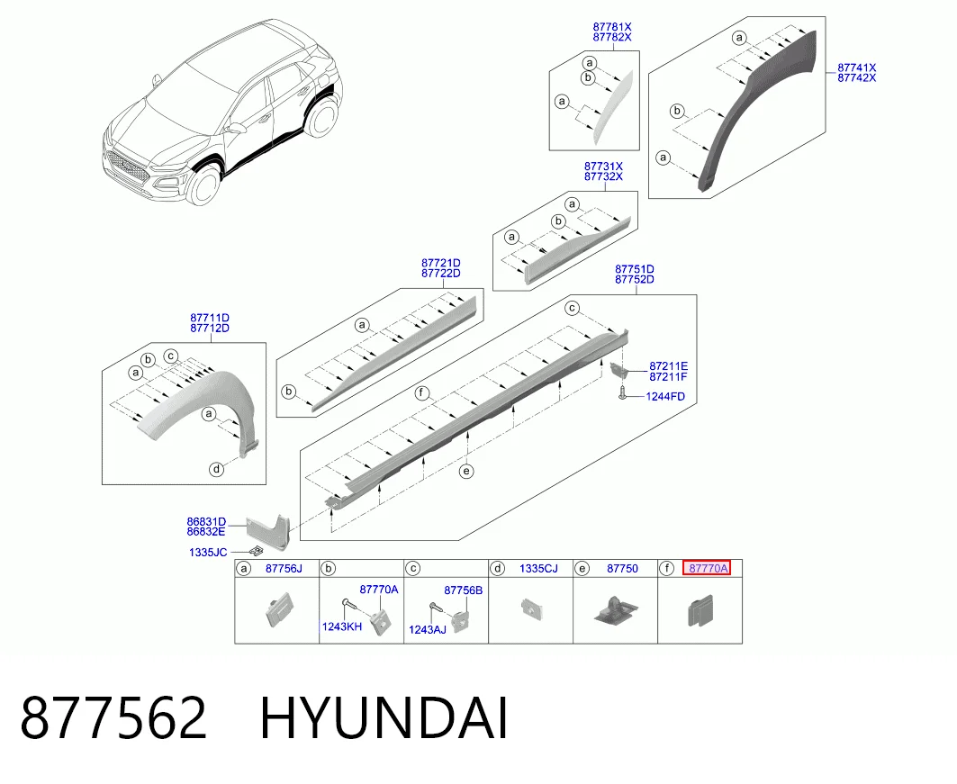 877562 Hyundai/Kia Кліпса (пістон) кріплення молдинга двері