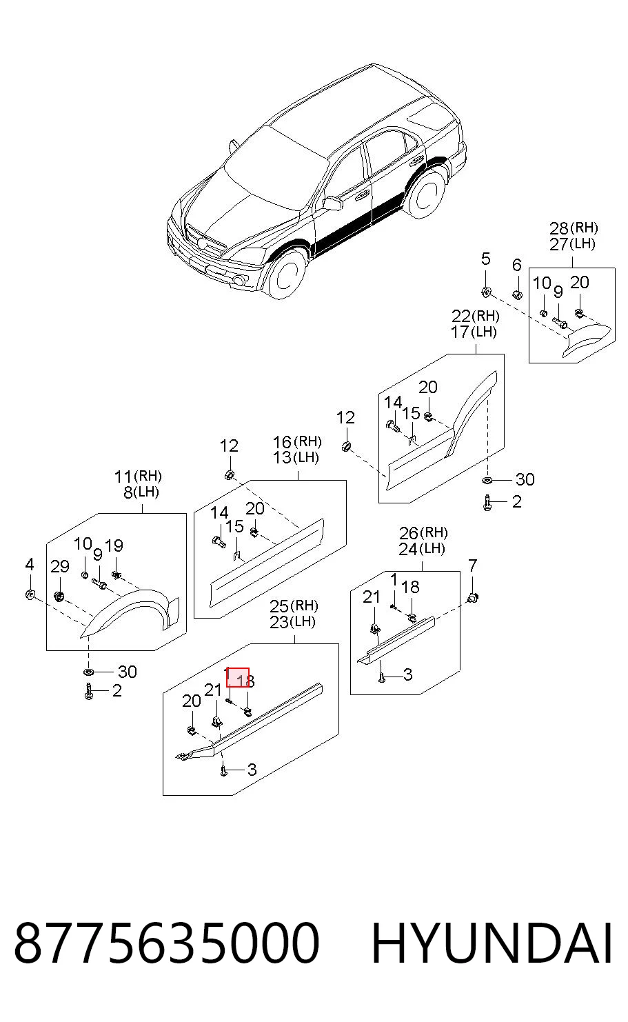 Кліпса (пістон) кріплення молдинга двері 87714FD200 Parts-Mall