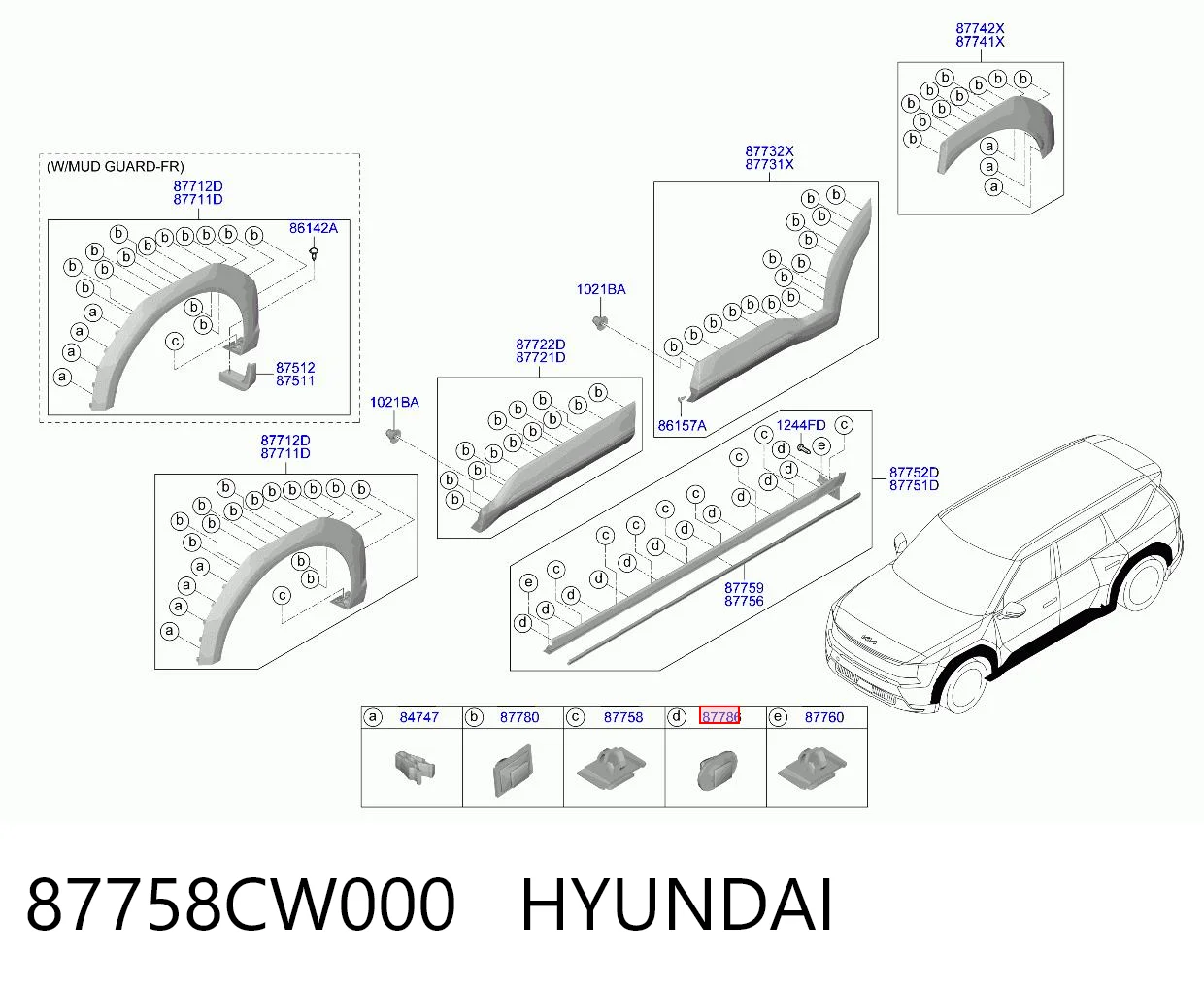 87758CW000 Hyundai/Kia Кліпса кріплення накладок порогів