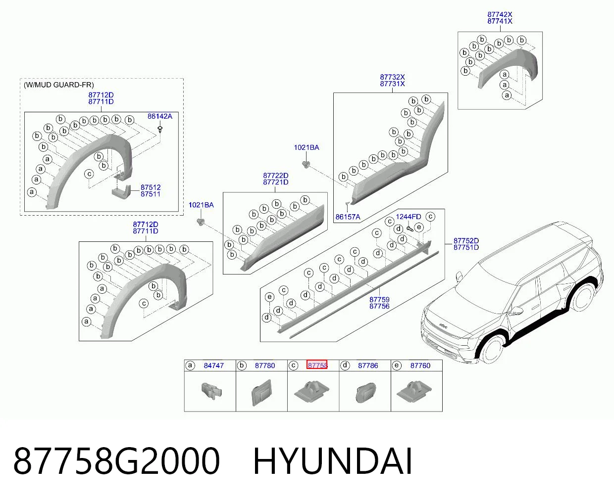 87758G2000 Hyundai/Kia Кліпса кріплення накладок порогів