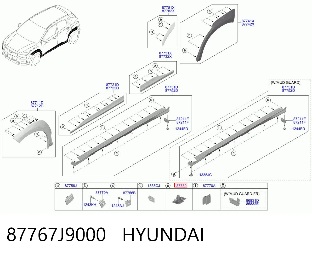 87767J9000 Hyundai/Kia Кліпса кріплення накладок порогів