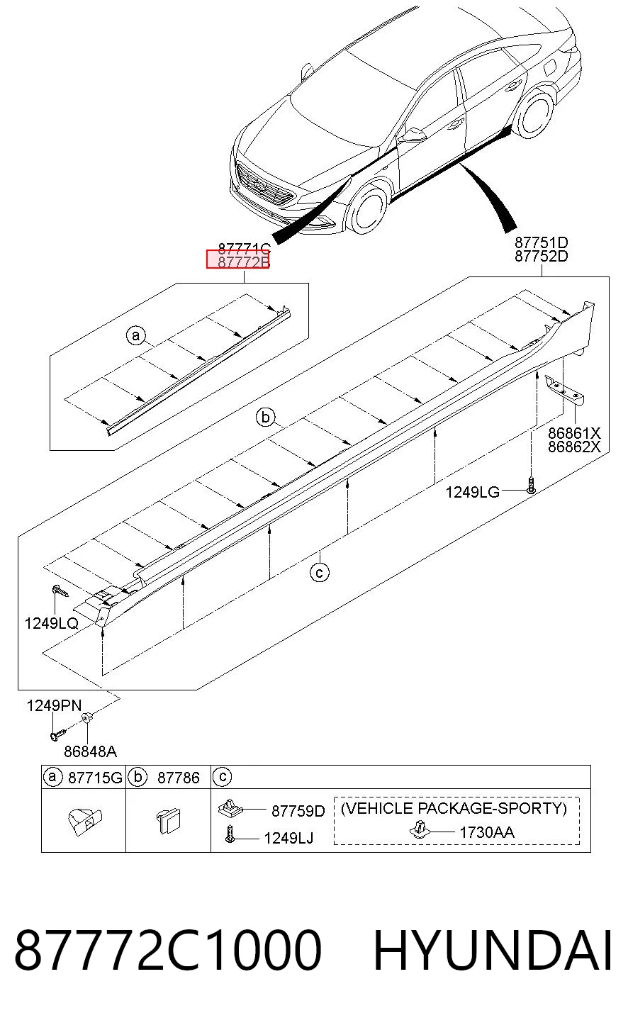 87772C1000 Hyundai/Kia Накладка переднього правого крила