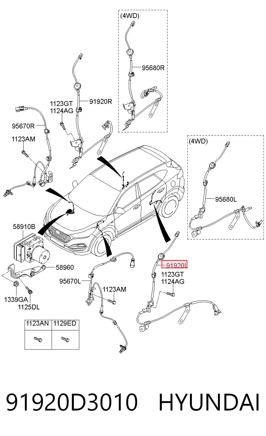91920D3010 Hyundai/Kia Датчик ABS задній лівий
