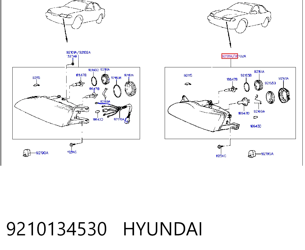 Фара дальнього світла в зборі на Hyundai Sonata III 
