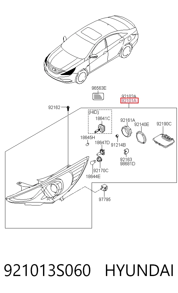 Фара дальнього світла в зборі на Hyundai Sonata VI YF