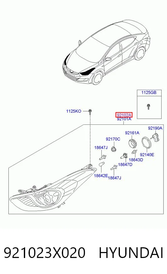 Основна фара - вставка на Hyundai Elantra V MD