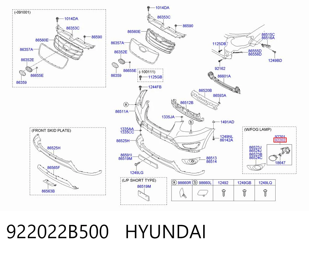922022B500 Hyundai/Kia Фара протитуманна, права