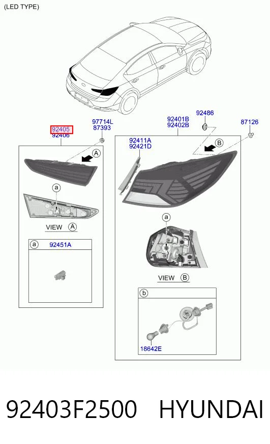 92403F2500 Hyundai/Kia Ліхтар задній лівий, внутрішній