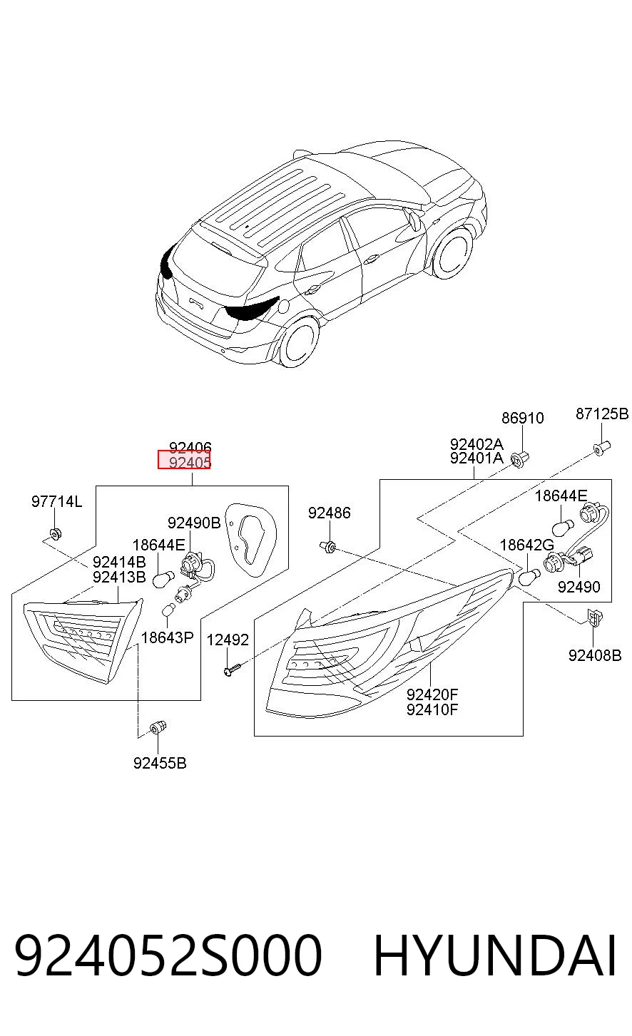 924052S000 Hyundai/Kia Задня ліва внутрішня фара