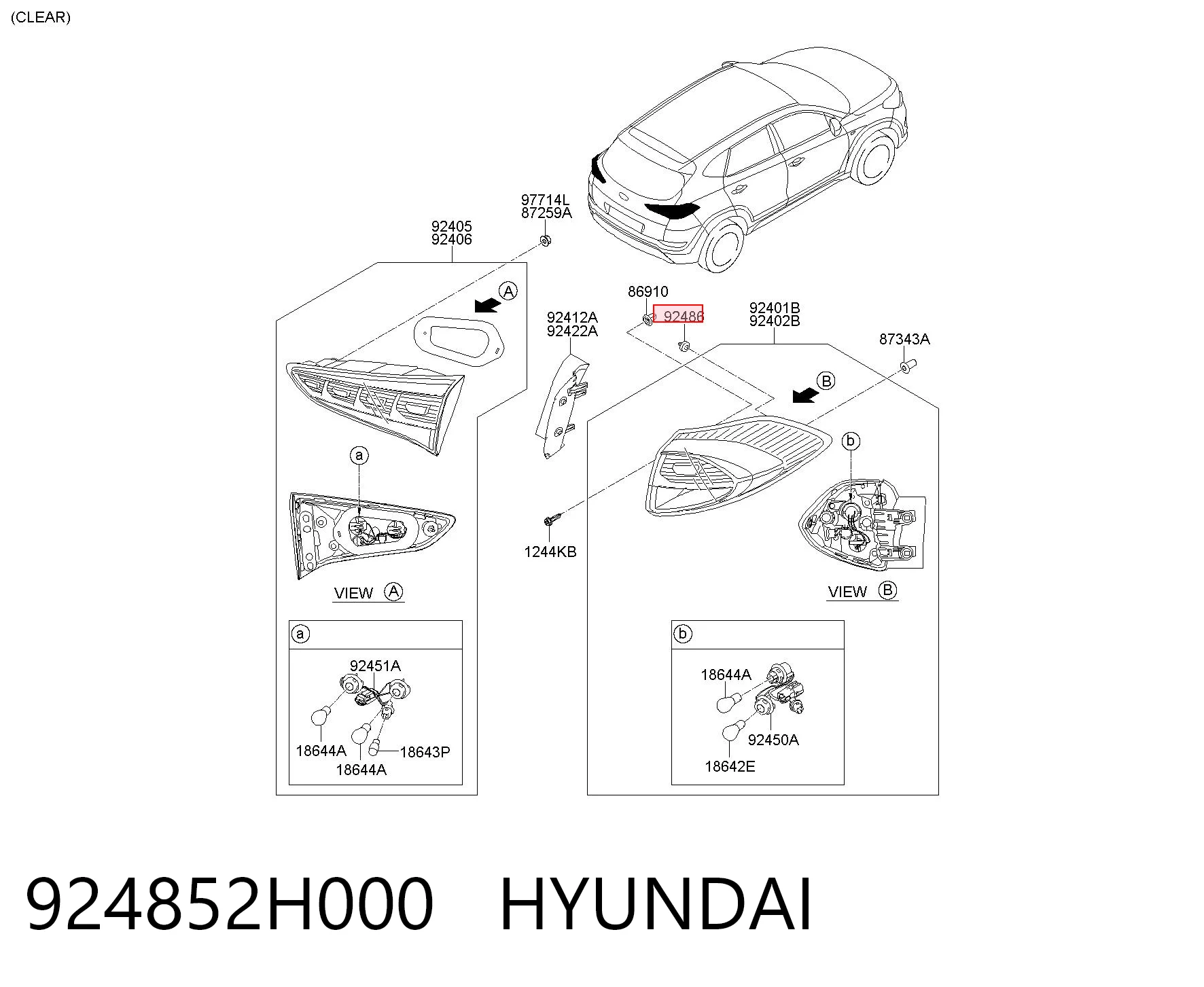 924852H000 Hyundai/Kia Кліпса кріплення заднього ліхтаря