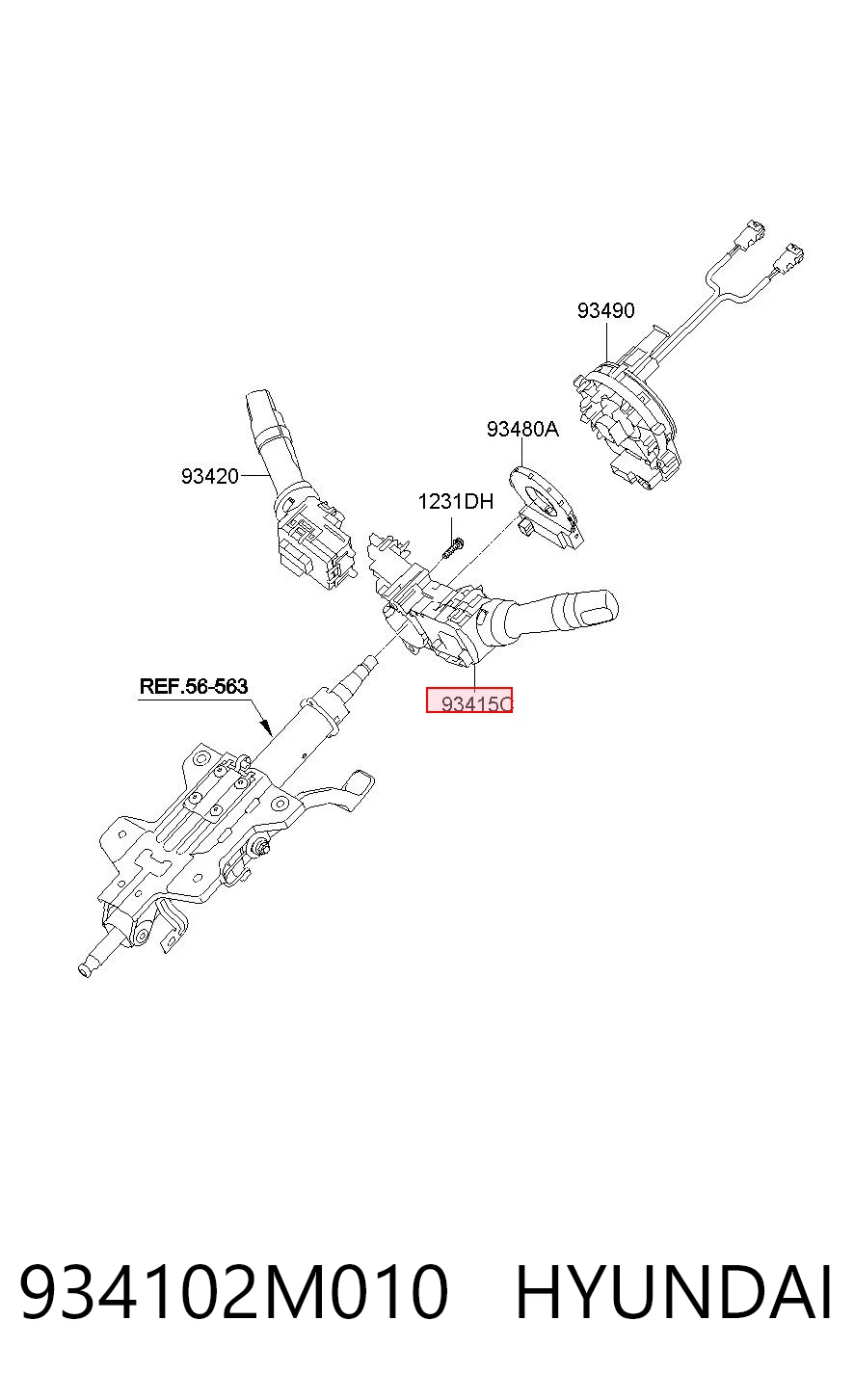 934102M010 Hyundai/Kia Перемикач підрульовий, лівий