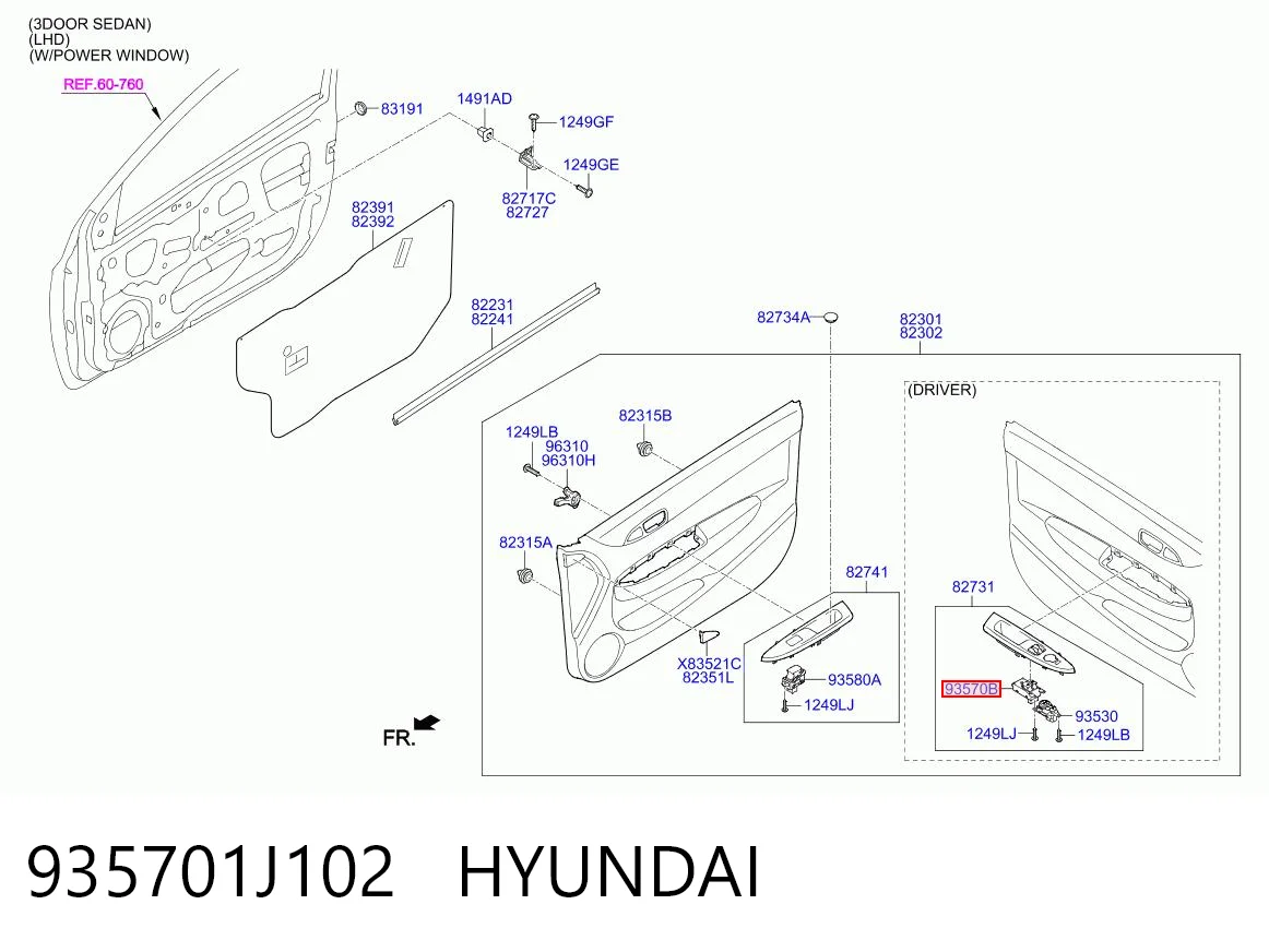 935701J102 Hyundai/Kia Кнопки переднього лівого склопід'ємника