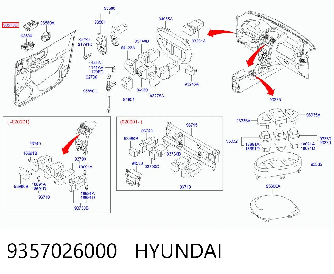 9357026000 Hyundai/Kia Кнопки переднього лівого склопід'ємника