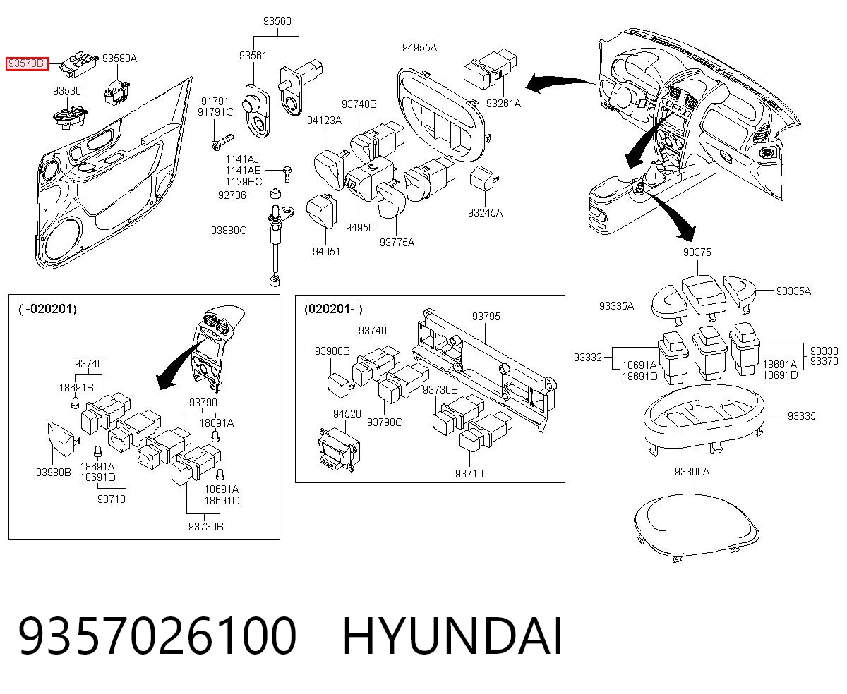 9357026100 Hyundai/Kia Кнопки переднього лівого склопід'ємника