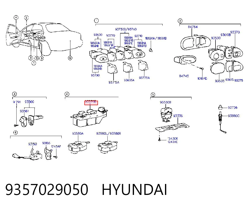 9357029050 Hyundai/Kia Кнопки переднього лівого склопід'ємника