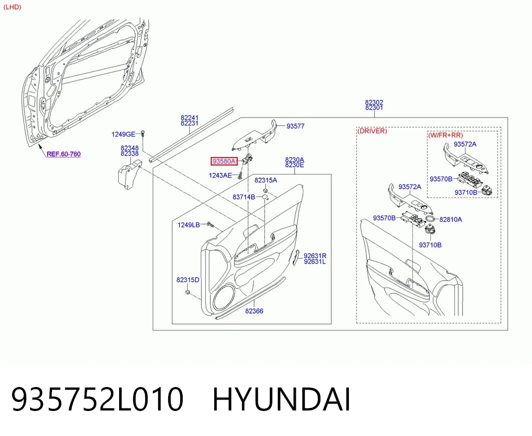 935752L010 Hyundai/Kia Регулятор дзеркал