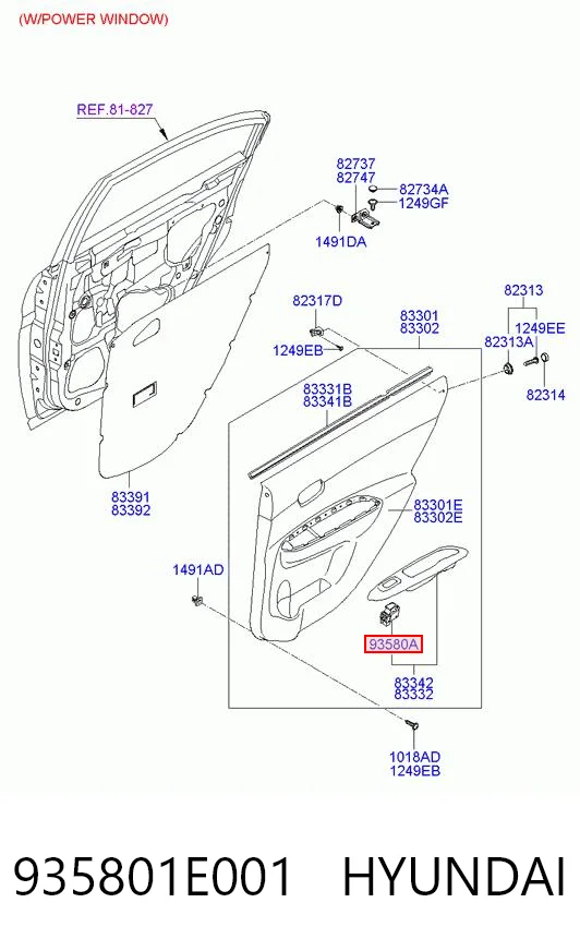935801E001 Hyundai/Kia Кнопка підйомника переднього правого скла