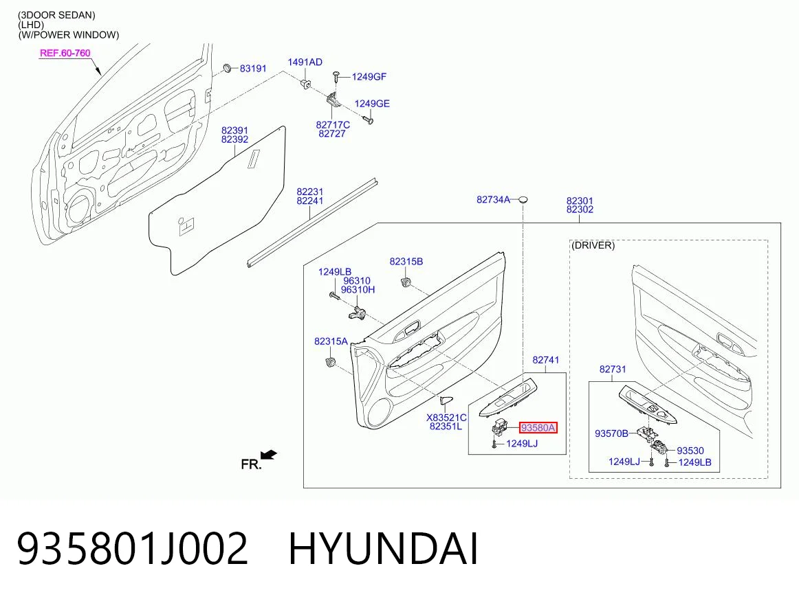 935801J002 Hyundai/Kia Регулятор дзеркал