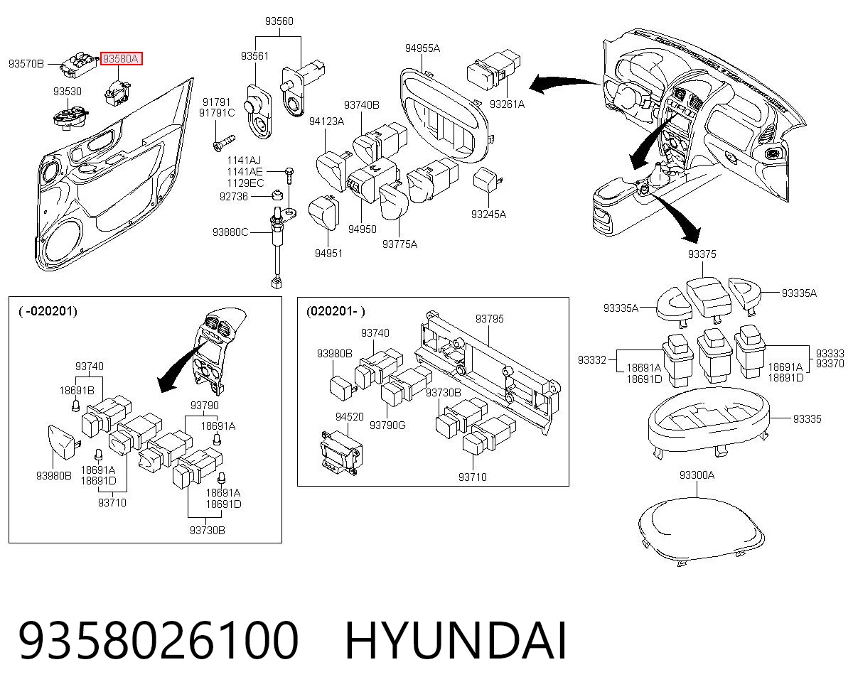 9358026100 Hyundai/Kia Кнопки заднього склопід'ємника
