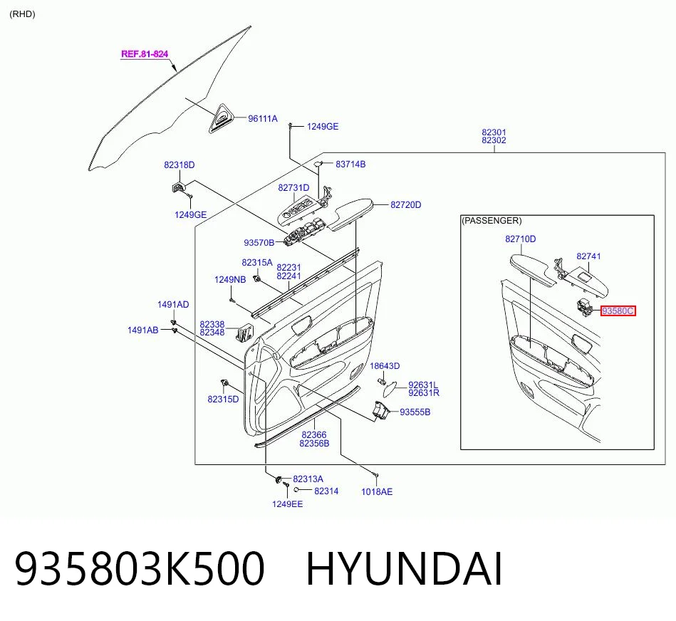 935803K500 Hyundai/Kia Кнопка підйомника переднього правого скла